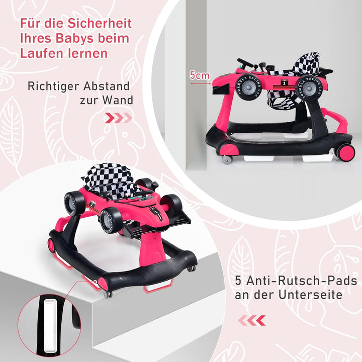GOPLUS 4 in 1 Baby Lauflernhilfe, Lauflernwagen höhenverstellbar mit Licht &amp; Musik, Baby Walker Auto
