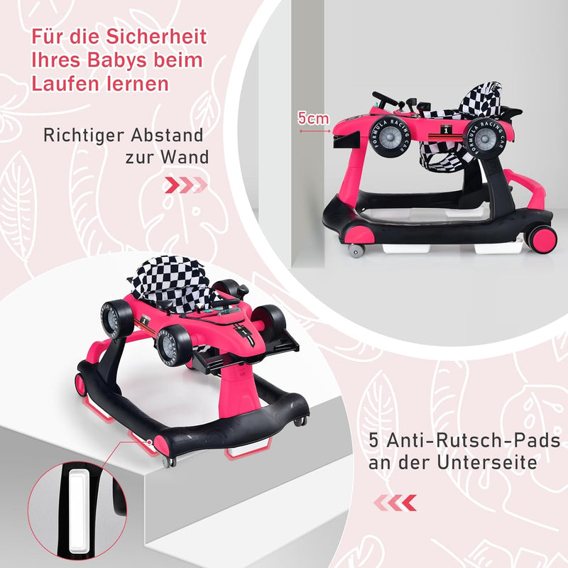 GOPLUS 4 in 1 Baby Lauflernhilfe, Lauflernwagen höhenverstellbar mit Licht & Musik, Baby Walker Auto