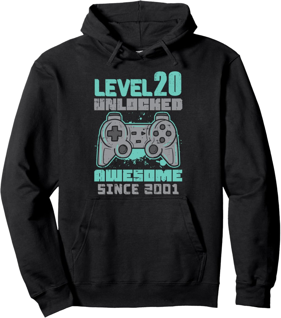Level 20 Unlocked Awesome 2001 Gamer 20th Birthday Game Gift Pullover Hoodie