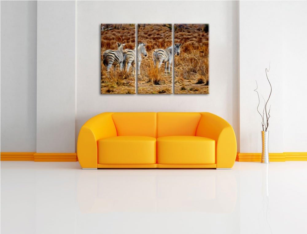 Zebraherde im Wildgras Spezial 3-Teiler Leinwandbild 120x80 Bild auf Leinwand, XXL riesige Bilder fe