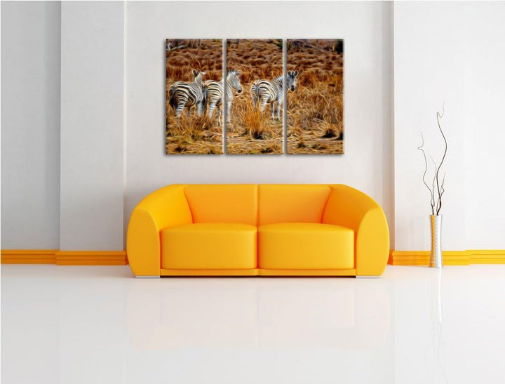 Zebraherde im Wildgras Spezial 3-Teiler Leinwandbild 120x80 Bild auf Leinwand, XXL riesige Bilder fe