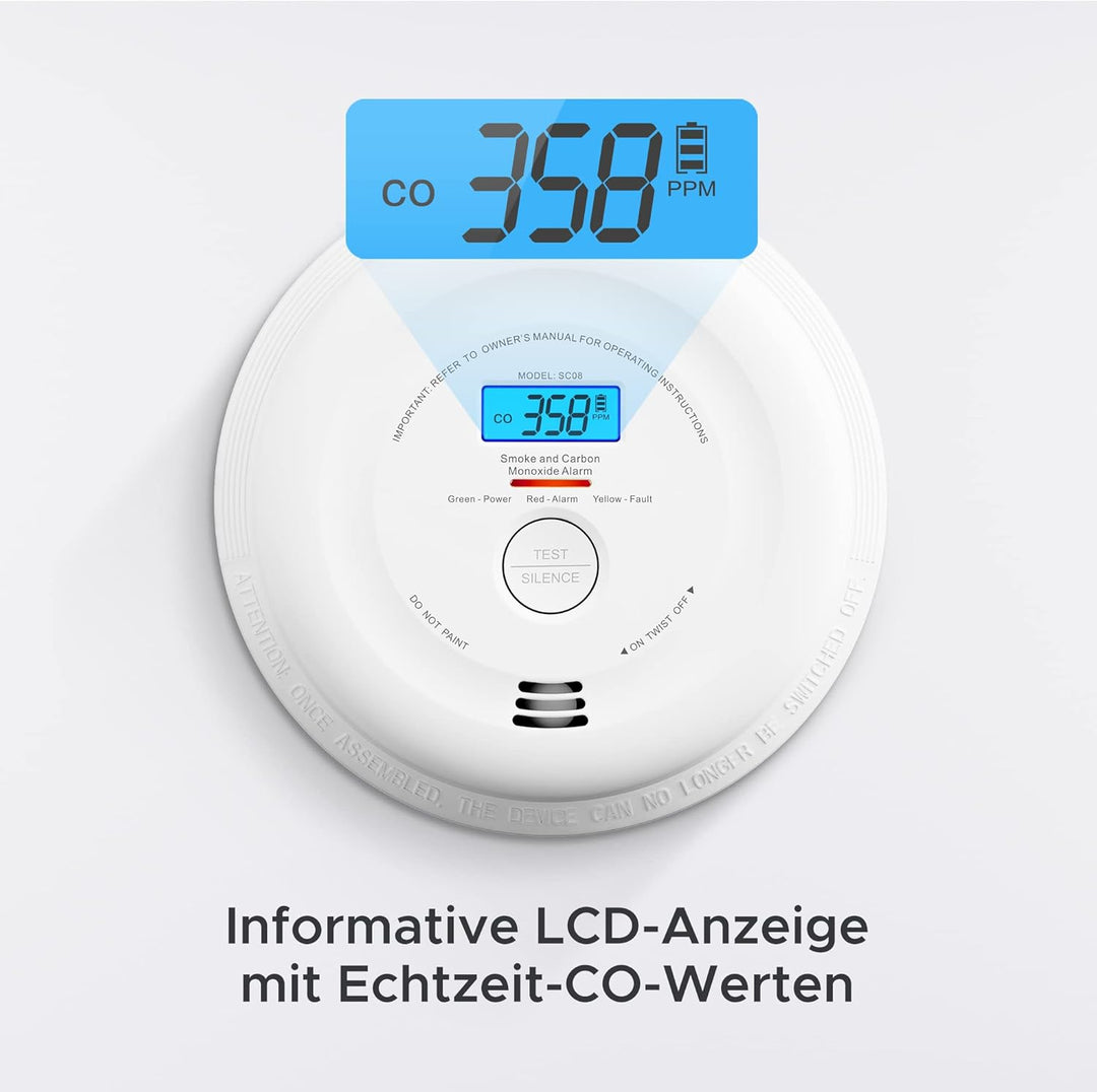 X-Sense Rauch- und Kohlenmonoxid Melder mit LCD-Anzeige, Batterie mit 10 Jahre Lebenszeit, doppelsen