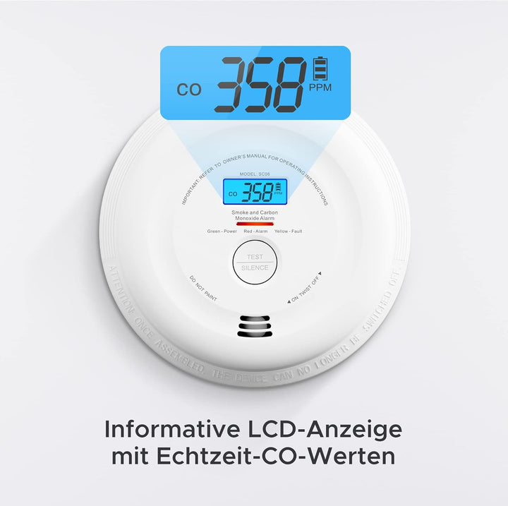 X-Sense Rauch- und Kohlenmonoxid Melder mit LCD-Anzeige, Batterie mit 10 Jahre Lebenszeit, doppelsen