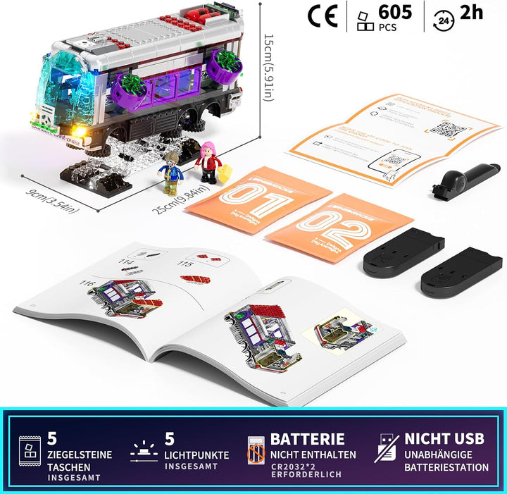 Lumibricks Cyberpunk Zukünftiger Bus mit LED-Beleuchtung – 2-in-1 Modell mit Licht, 605 Teile für Sc