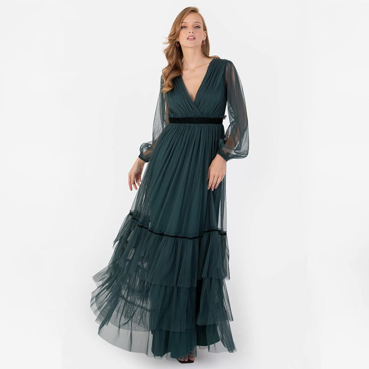 Anaya with Love Damen Damen Langes Kleid für Silvester, V-Ausschnitt, Kunst-Wickeln, Lange Ärmel, Ho