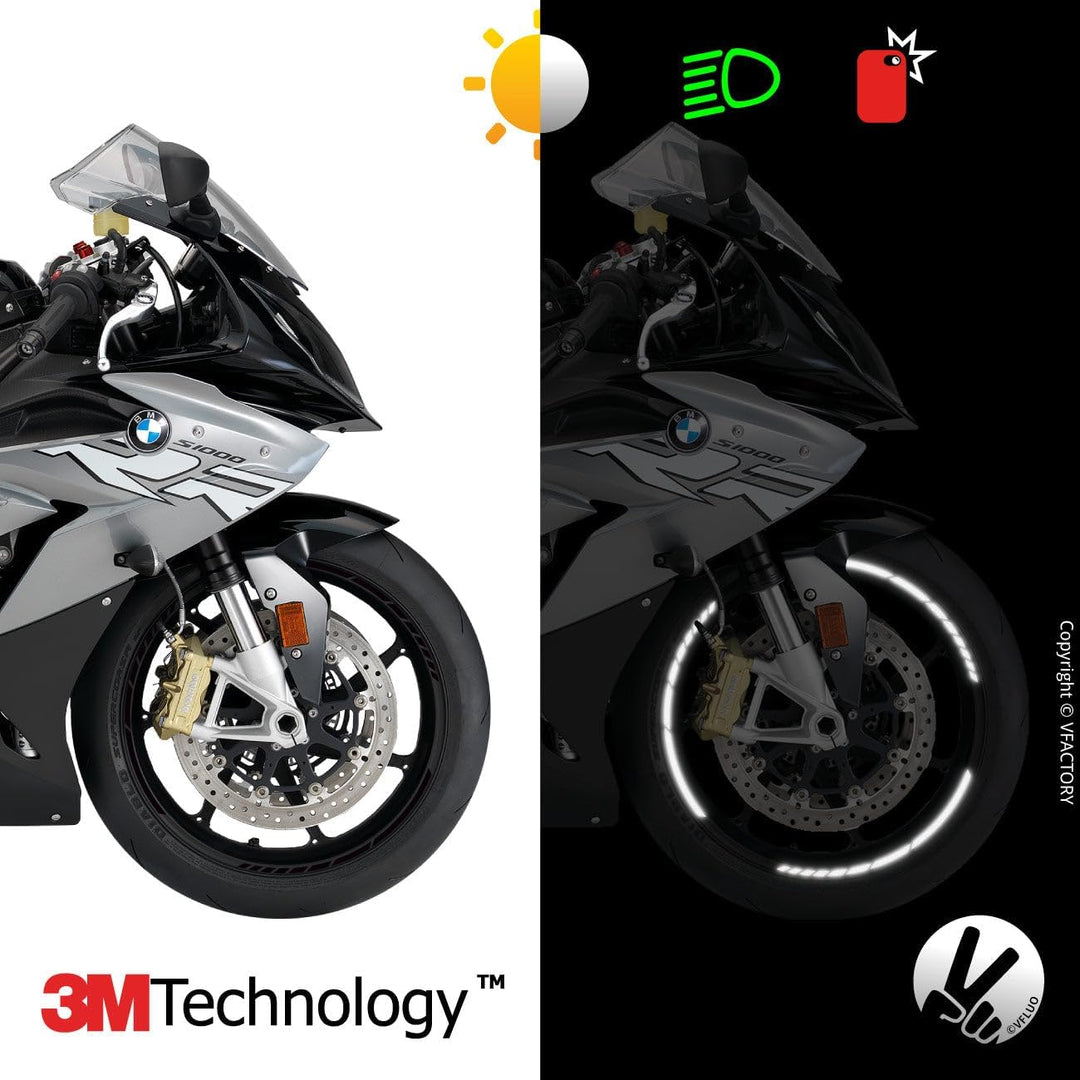 VFLUO - 2 x Kit Reflektierende Felgenrandaufkleber GP Motorrad, Aufkleber für 2 Räder 3M™-Technologi