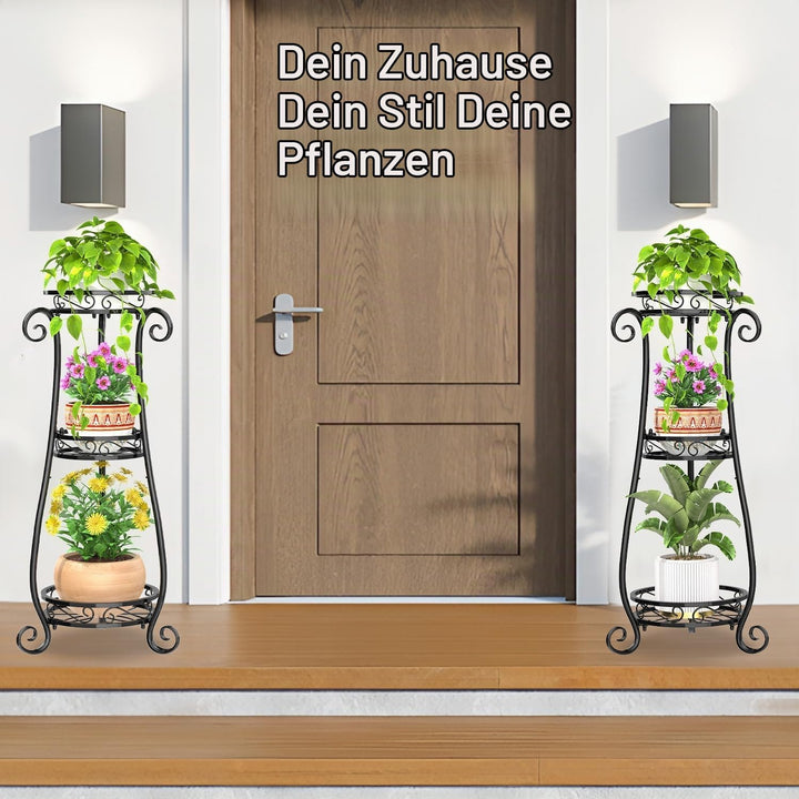 VASZOLA 3 Etagen Metall Pflanzenständer Blumentopfständer, 87cm Pflanzenregal Blumenregal für innen,