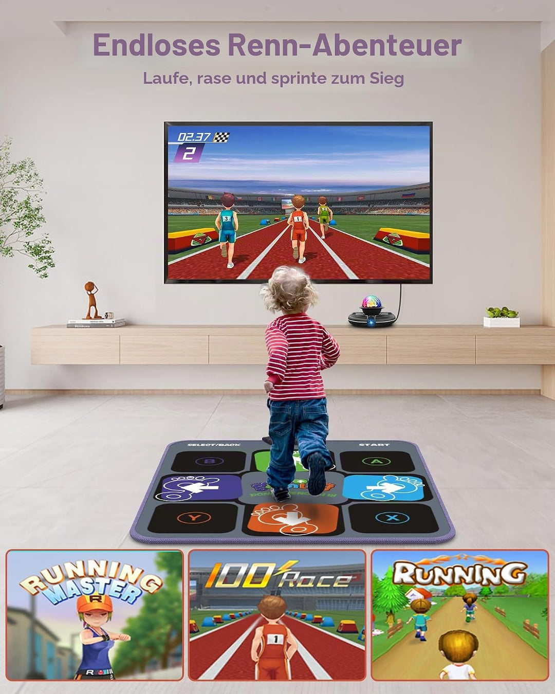 Tanzmatte - Tanzmatten für den TV mit Kamera, rutschfeste Spielmatte mit 2 kabellosen Griffen & bunt