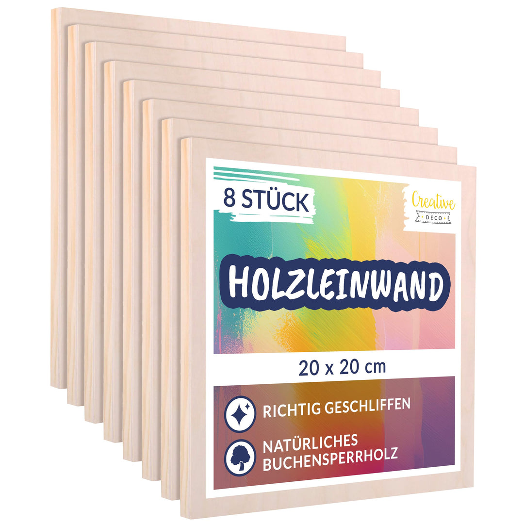 Creative Deco Holz Leinwand zum Bemalen 20 x 20 cm 8er Pack | Set von Holz-Malgründe | 1,7 cm Dicke