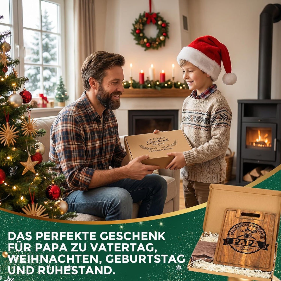 Vatertagsgeschenk für Papa - Graviertes Akazienholz Schneidebrett XXL Dick 2CM, Papa Geschenk Geburt