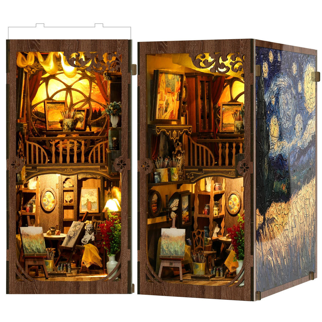 Book Nook Kit für Erwachsene: LUMYCE Holzpuzzle DIY Miniatur Haus 3D Puppenhaus - Buchstütze für Büc