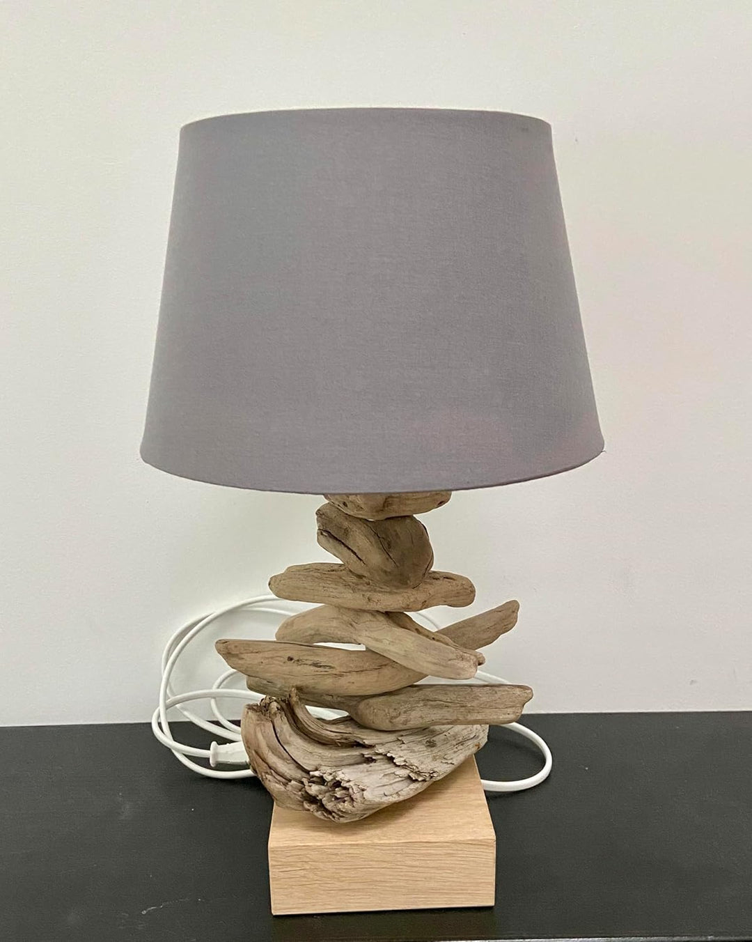Handgefertigte Tischleuchte/Tischlampe aus Treibholz (Lampenschirm anthrazit), Lampenschirm anthrazi