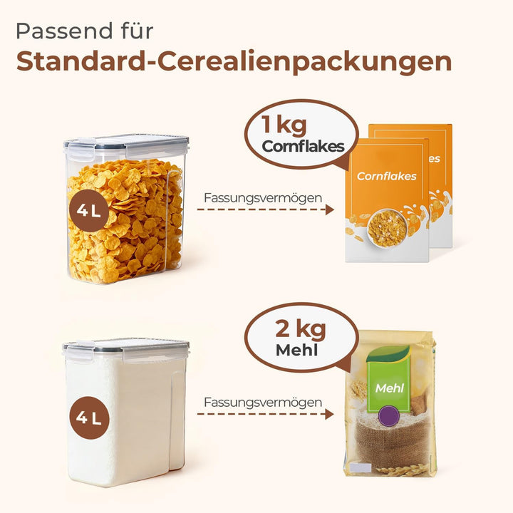 ComSaf Vorratsdosen mit Deckel Luftdicht 4L, 4er Müsli Aufbewahrung, Aufbewahrungsbox mit Deckel Gro