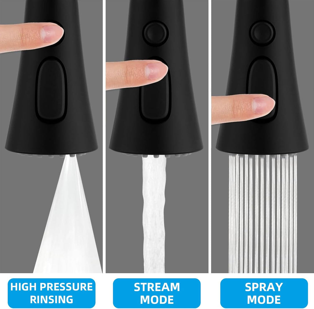 Hibbent Pull Down Küchenarmatur Sprühkopf Ersatz, 3-Funktionen Küche Spüle Sprühdüse mit 15 Adaptern