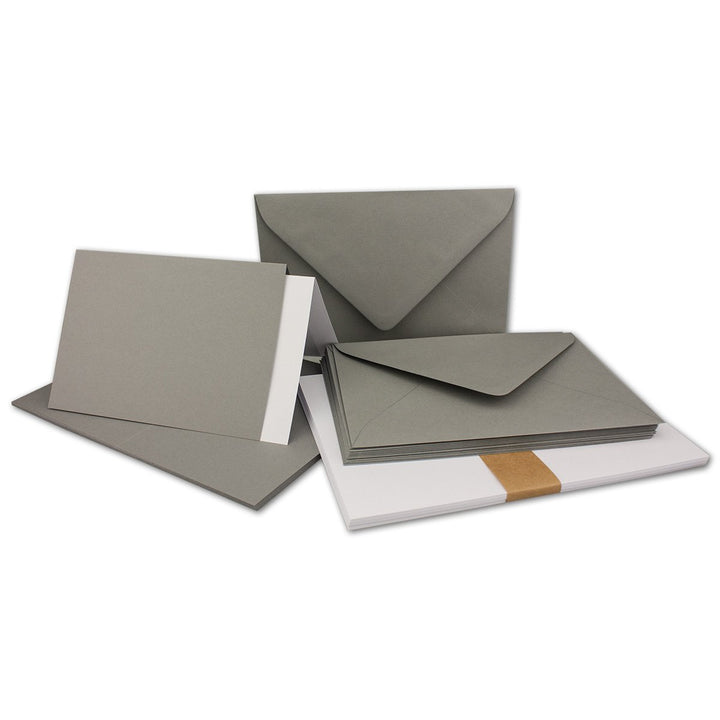 75x Faltkarten SET DIN A6/C6 mit Brief-Umschlägen in Graphit/Dunkel-Grau - inklusive Einleger - 14,8