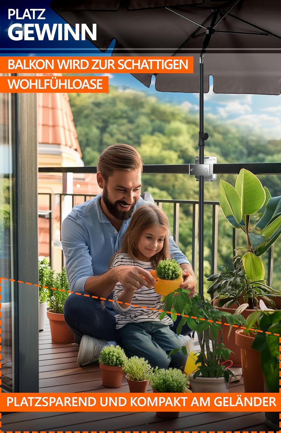 4smile Sonnenschirmhalter Balkongeländer SunnyRock - Extra-Starke Aluminium Sonnenschirm Halterung B