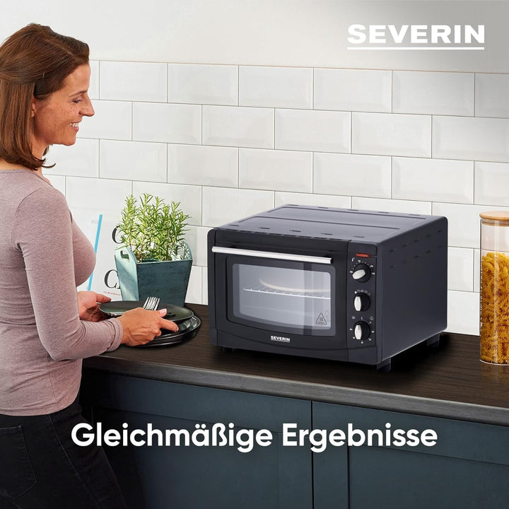 SEVERIN Back- und Toastofen mit Umluftfunktion, Mini Backofen mit Grillrost, Backblech, Drehspiess u
