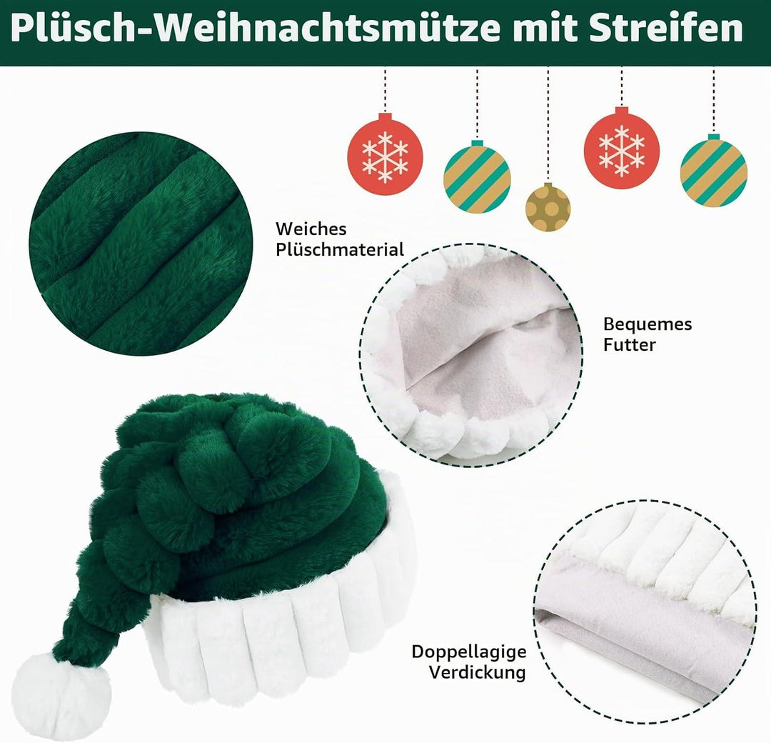 Weihnachtsmütze Nikolausmütze für Erwachsene Warm Plüsch Rand Weihnachtsmann Mütze Santa Mütze mit K