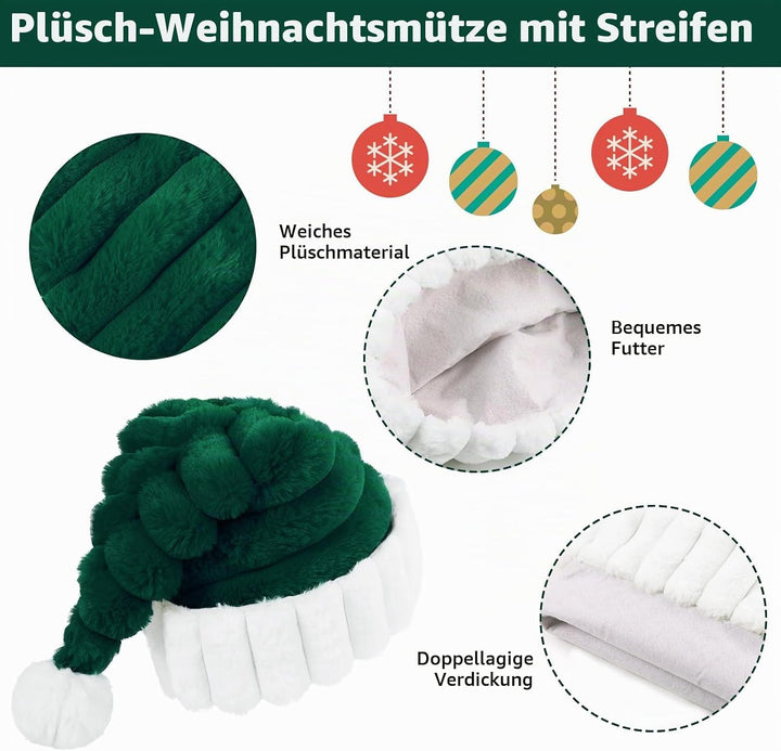 Weihnachtsmütze Nikolausmütze für Erwachsene Warm Plüsch Rand Weihnachtsmann Mütze Santa Mütze mit K