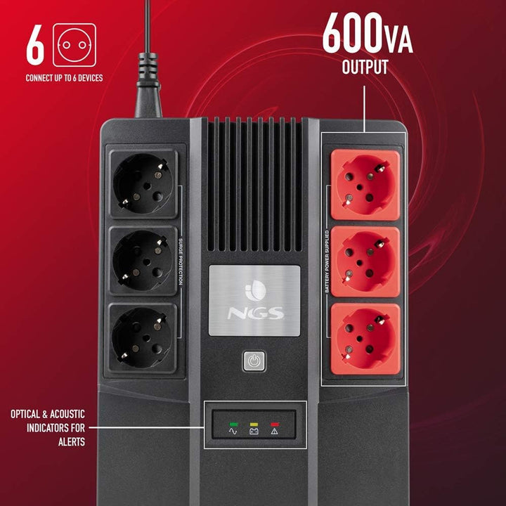 NGS FORTRESSBUNKER - Unterbrechungsfreie Stromversorgung USV, Off Line UPS 600 VA 360W mit integrier