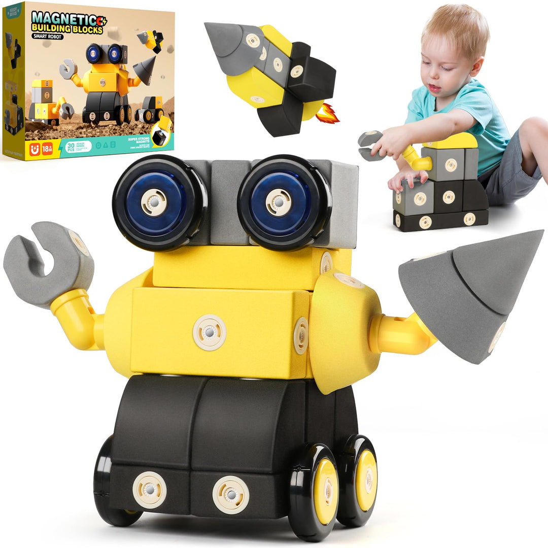 Magnetische Bausteine Spielzeug für Kinder 1-3, 30 Stück Roboter Weiche Lernspielzeug für Kinder, ST