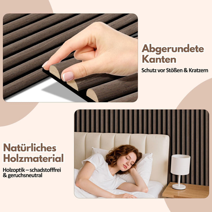2X Akustikpaneele 120×60cm – 1,44 m² 3D Halbrunde Holzlamellen Wandpaneele auf MDF & Akustikfilz, Mo