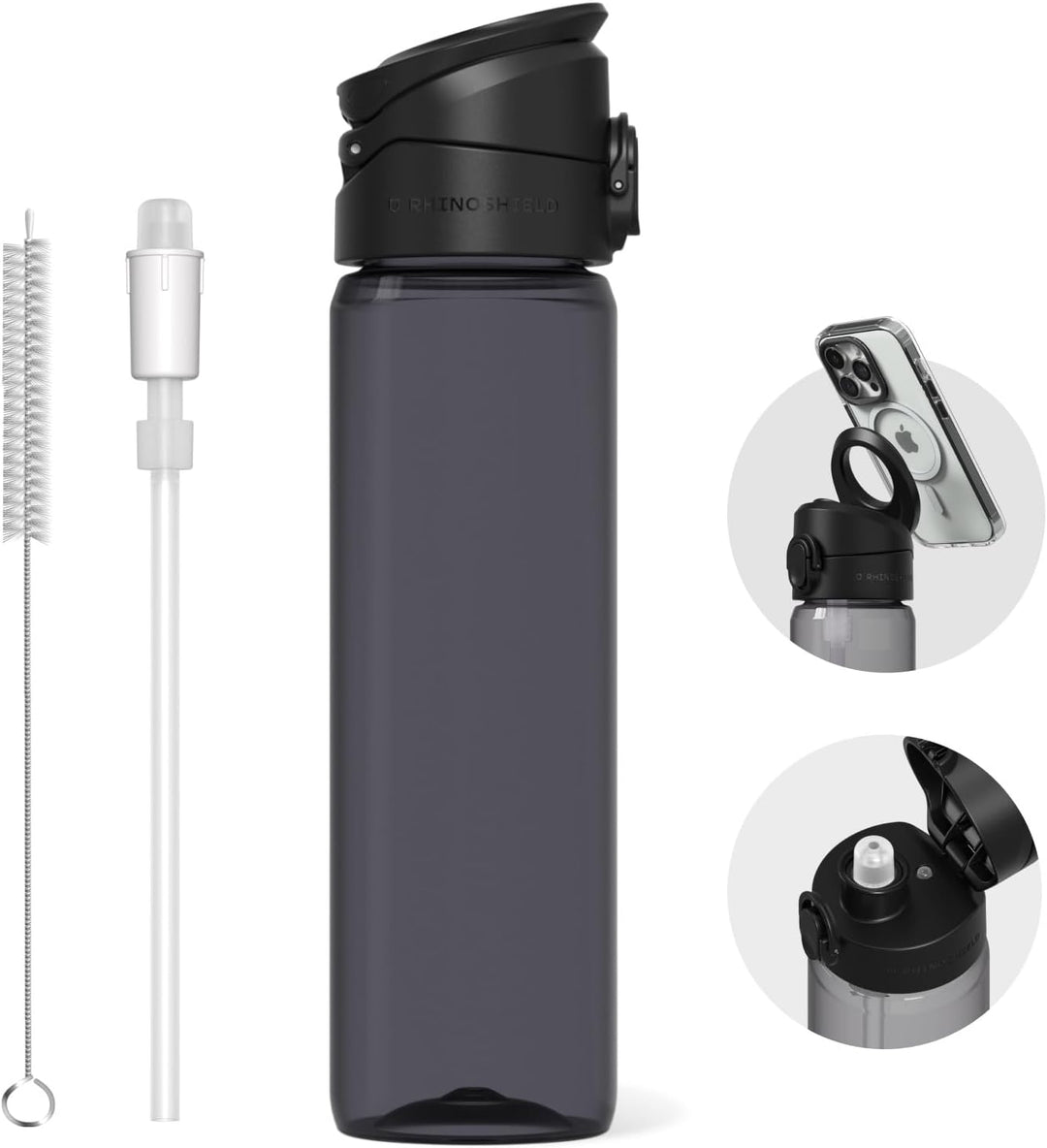 RhinoShield AquaStand Magnetische Flasche 800 ml | Tritan Trinkflasche mit Strohhalm, Sportflasche m