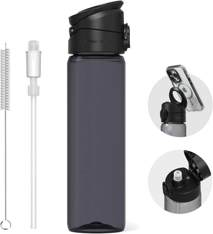 RhinoShield AquaStand Magnetische Flasche 800 ml | Tritan Trinkflasche mit Strohhalm, Sportflasche m