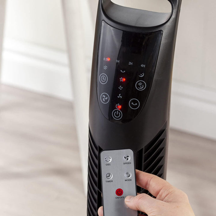 Wintem Vertikaler Ventilator 40 W mit Fernbedienung, Geschwindigkeitsregelung und Oszillation, 2 Ven