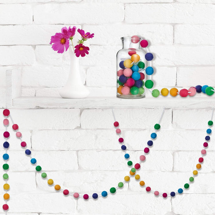 2 Stück Wolle Filz Ball Girlande Bunte Pom Pom Girlande Handgefertigt 6,5 Fuss Lang 24 Bälle Filz Ku