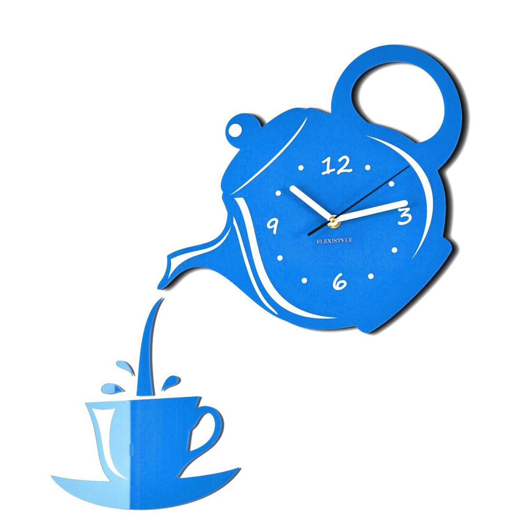 FLEXISTYLE Moderne Wanduhr für die Küche Tasse Und Kanne, 45 cm x 45 cm, 3D, leise, Design, Made in