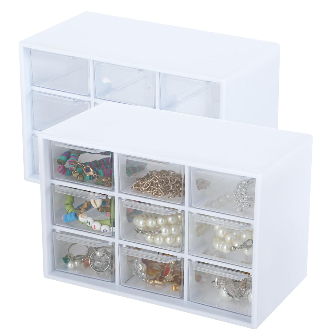 2 Stück Bastelbox Aufbewahrung mit 9 Schubladen - Mini Schubladen Organizer, 18×11.8×10 cm, zum Aufh