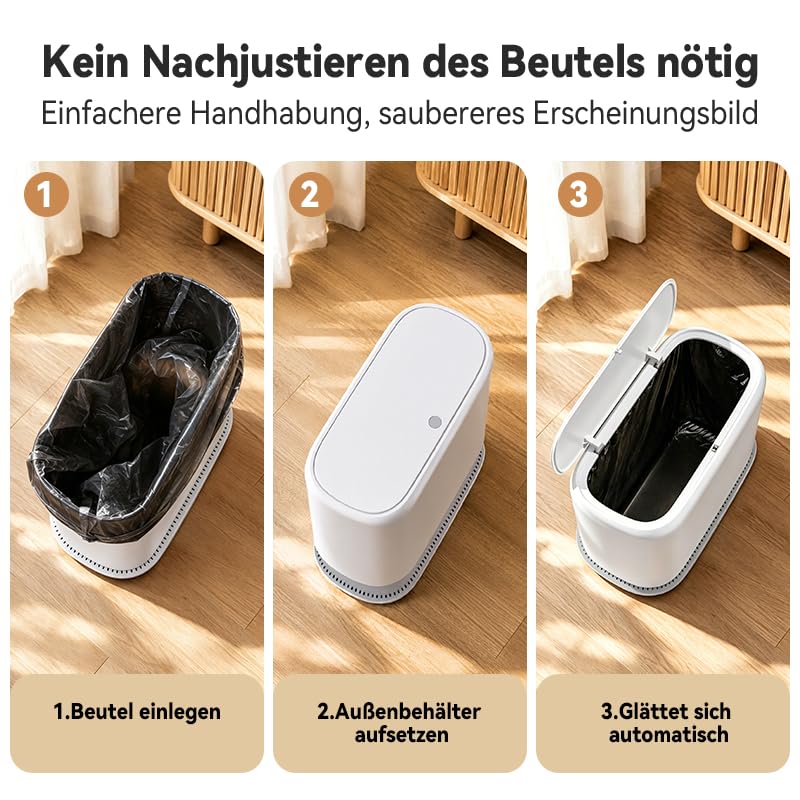 MOPUP Kleiner Badezimmer-Mülleimer mit Deckel, schlankes 3-Gallonen-Design, ausklappbarer Deckel und