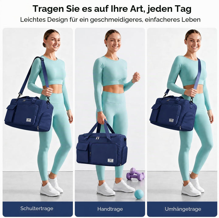 FIORETTO 35L Damen Sporttasche Faltbare Reisetasche mit Schuhfach und Nassfach, Wasserabweisende Wee