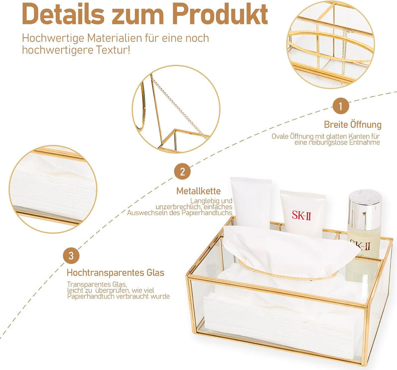 SLHEQING Make up Organizer Beauty Organizer Tray Schmuck Pinselhalter Gold, Glas Kosmetikbox, Klar D