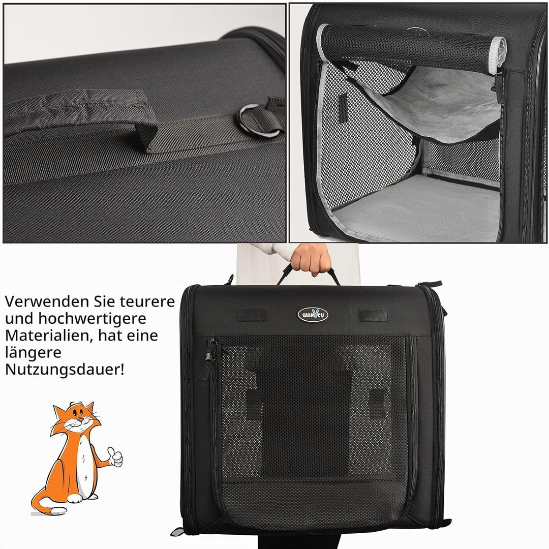 Wakytu Faltbare Katzen Transportbox gross 89x35x43cm für 2 Katzen, 2-in-1 Haustiertragetasche und Au