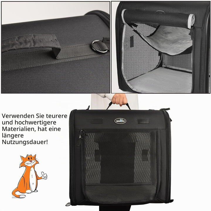 Wakytu Faltbare Katzen Transportbox gross 89x35x43cm für 2 Katzen, 2-in-1 Haustiertragetasche und Au