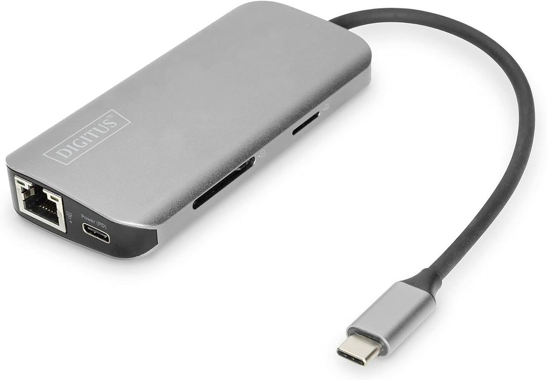 DIGITUS USB-C Docking-Station - 8-Port - Dual-Display-Funktion - 2x HDMI - Gbit LAN - 2 Card-Reader