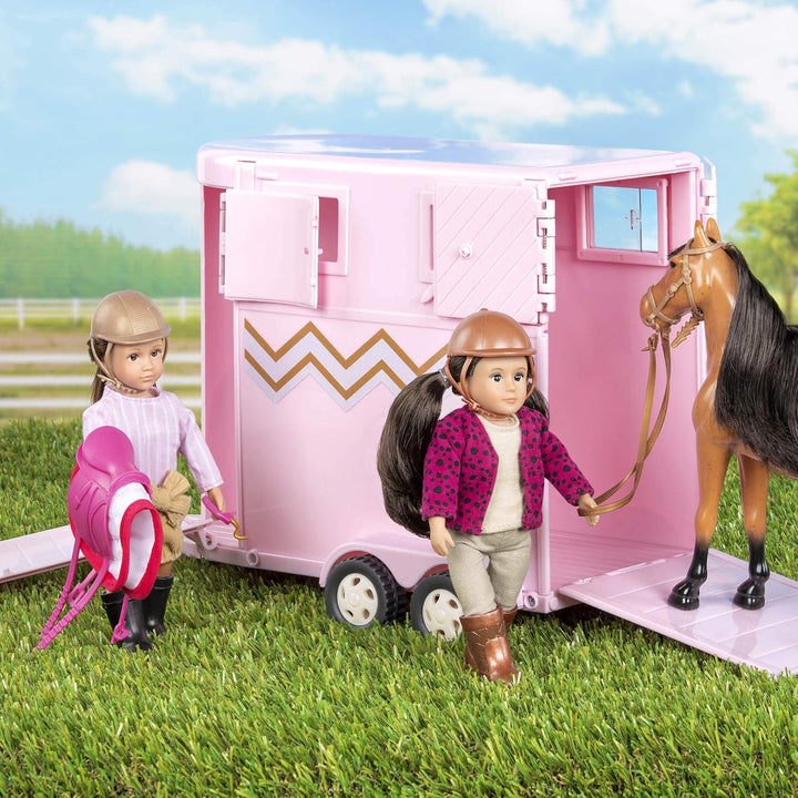 Lori - Hufschlag - Rosa - Pferdeanhänger - Spielset für 15-cm-Pferde und Mini-Puppen - Pferdezubehör