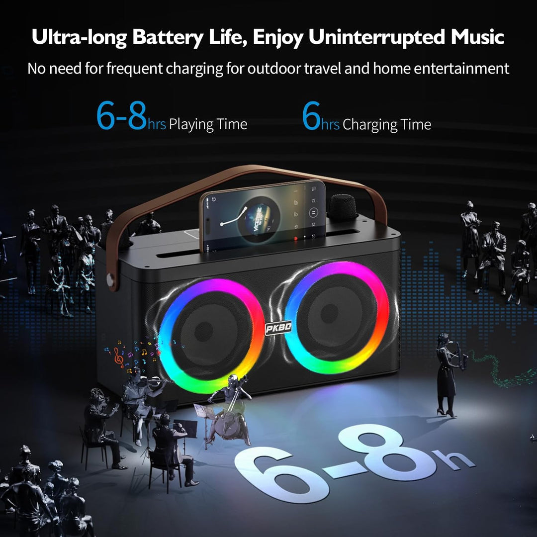 Karaoke Maschine mit Telefon-/Pad-Halterung, Tragbarer Bluetooth-Lautsprecher mit 2 kabellosen Mikro