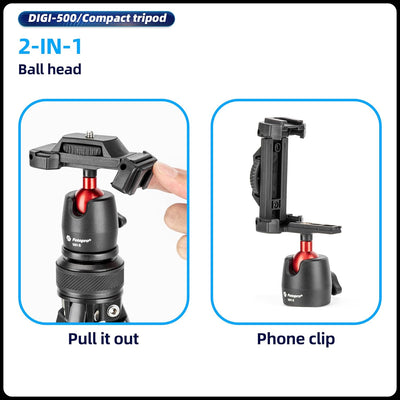 Fotopro 162 cm Kamerastativ, 2-in-1 kompaktes Handy-Stativ mit verstecktem Kaltschuh-Handyclip, trag