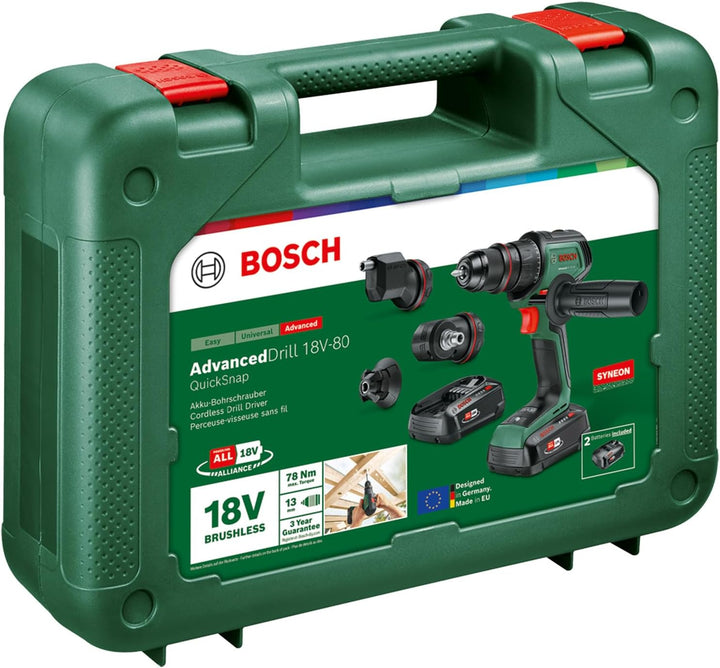 Bosch Akku-Bohrschrauber AdvancedDrill 18V-80 QuickSnap (zum Bohren und Schrauben; mit Winkel-, Exze