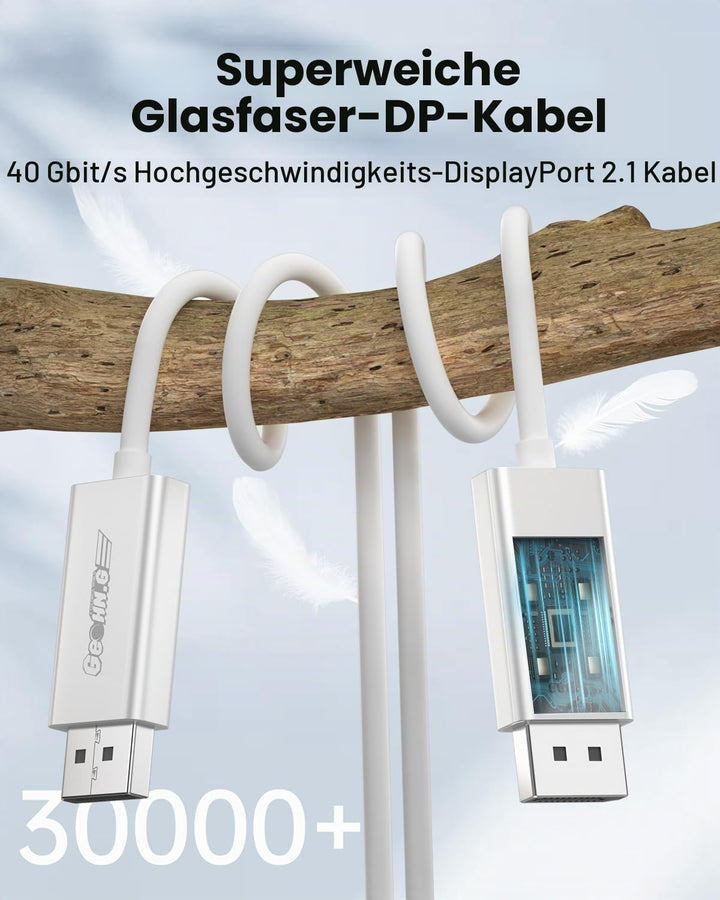 Displayport 2.1 Glasfaserkabel 2M, DP 2.1 Kabel [16K30Hz, 8K60Hz, 4K240Hz], Superflexibles Display P