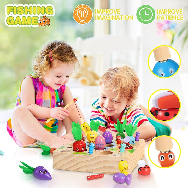 COOLJOY Montessori Spielzeug ab 1 2 3 Jahre | Karotten Steckspiel Holz l Magnetische Angelspie | Hol