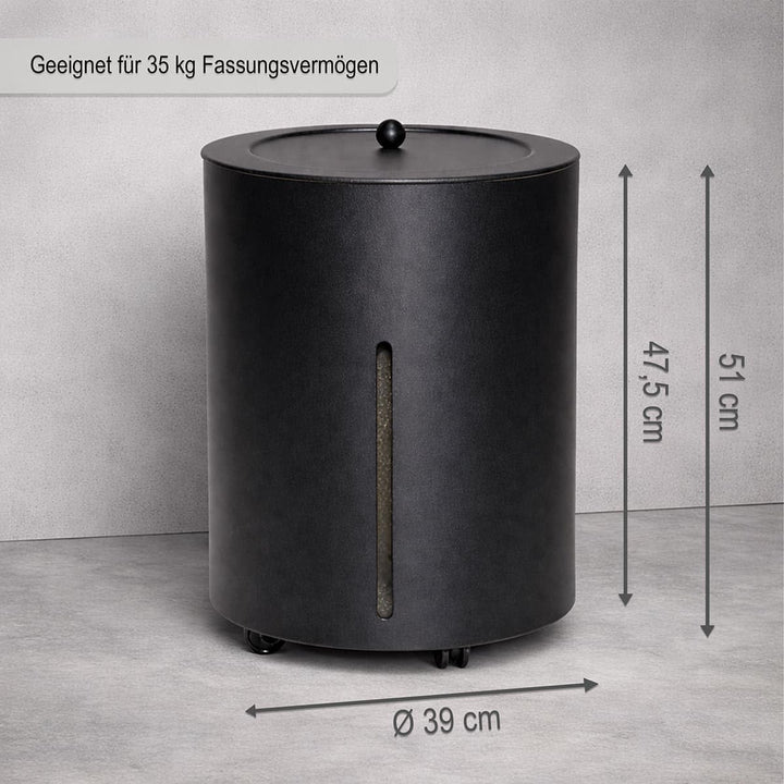 MS Beschläge Pelletsbox mit Rollen Pelletskorb rund ø 38cm Schwarz beschichtet Pelletseimer Pelletbe