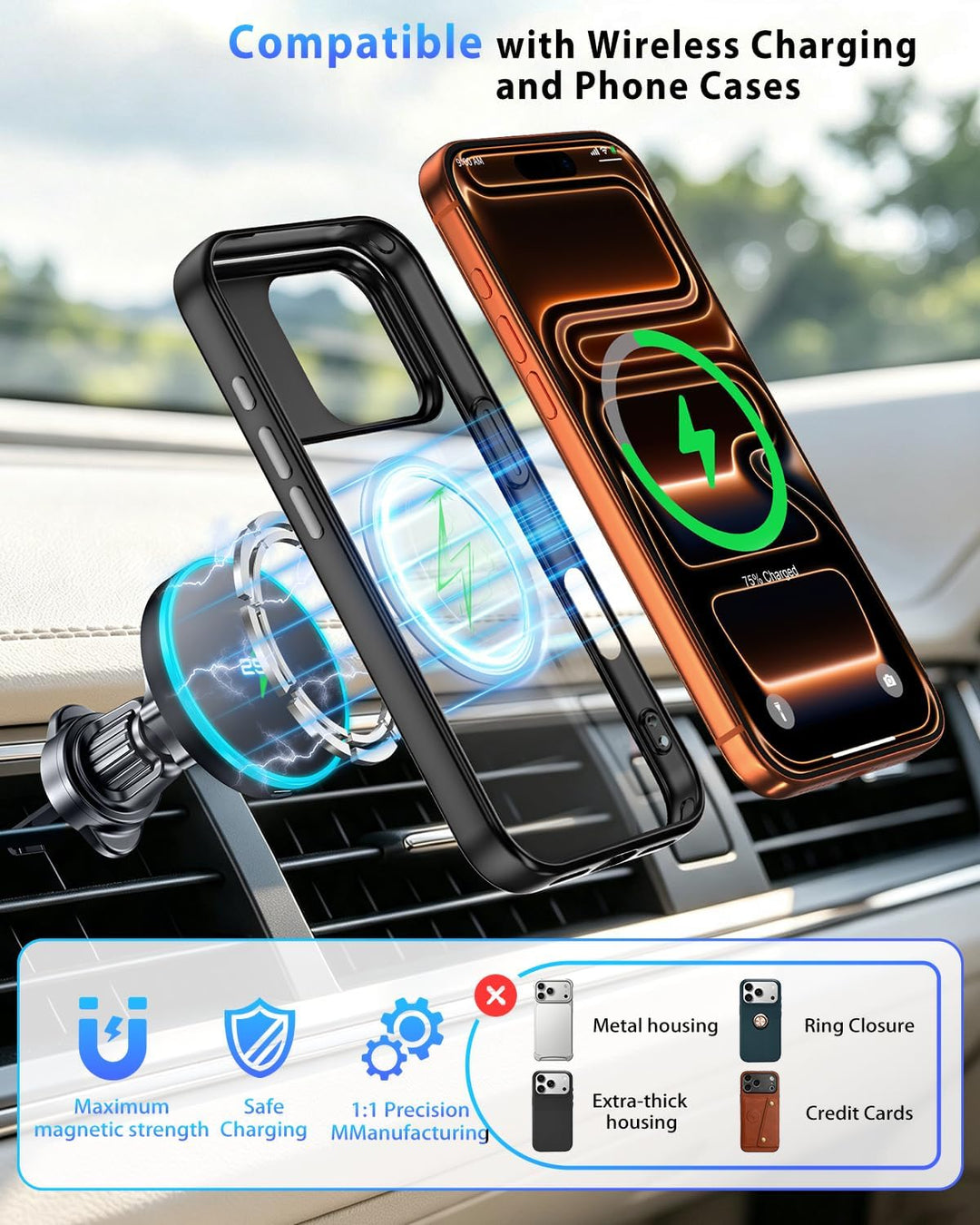 360°Mag-Safe Autohalterung, mit 25W Ladefunktion u zigarettenanzünder USB c