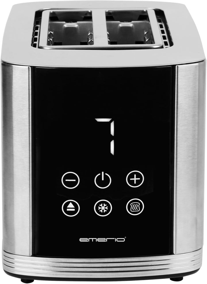 EMERIO Edelstahl Toaster mit grossem Display | 2 Toastschlitze | Zentrierautomatik | Krümelschublade