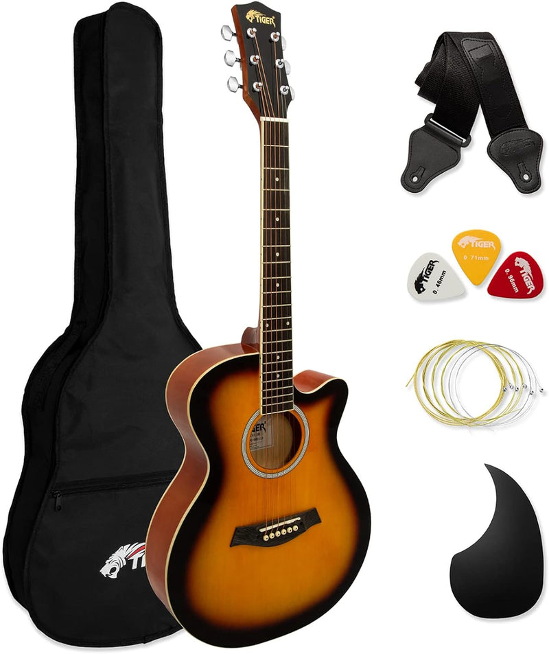 TIGER Akustikgitarre für Anfänger, kleiner Korpus, volle Grösse, Sunburst, sunburst