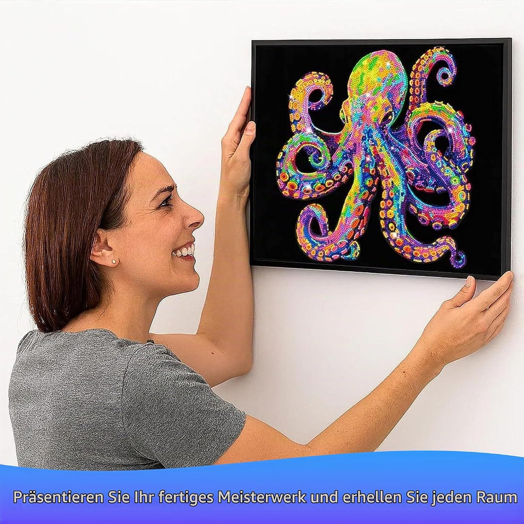 DIAMOND DOTZ 2594372 Original 5D Diamond Painting Set, Neon Oktopus, mit Neonfarben und Samt, DIY Di