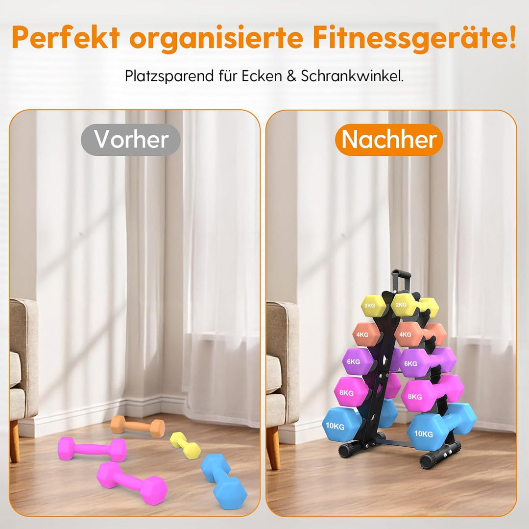 5-Etagen Hantelständer aus Metall, A-Rahmen Design mit Griff, Platzsparendes Fitness-Rack für Home-G